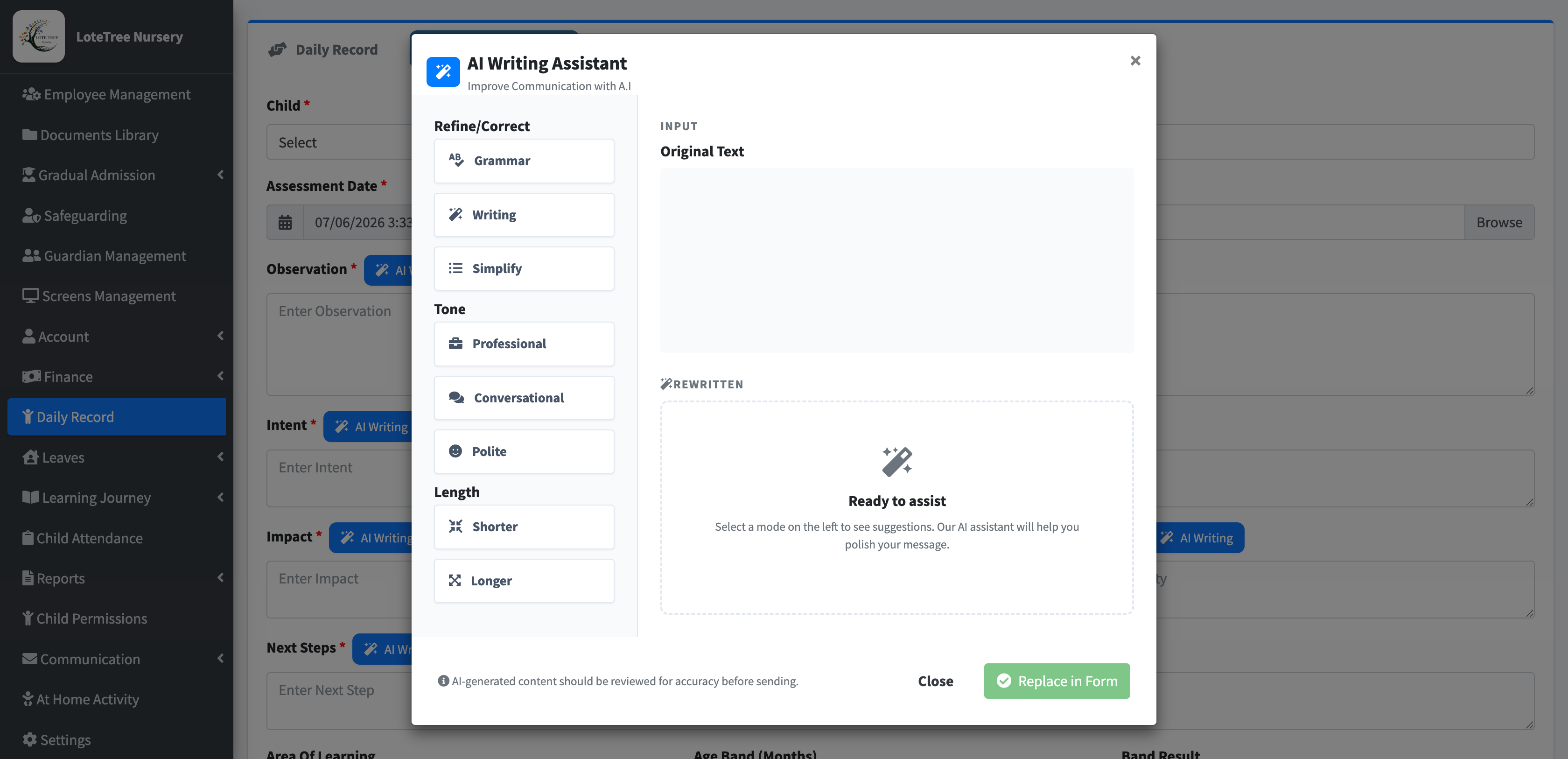 KinderByte AI Writing Assistant screenshot
